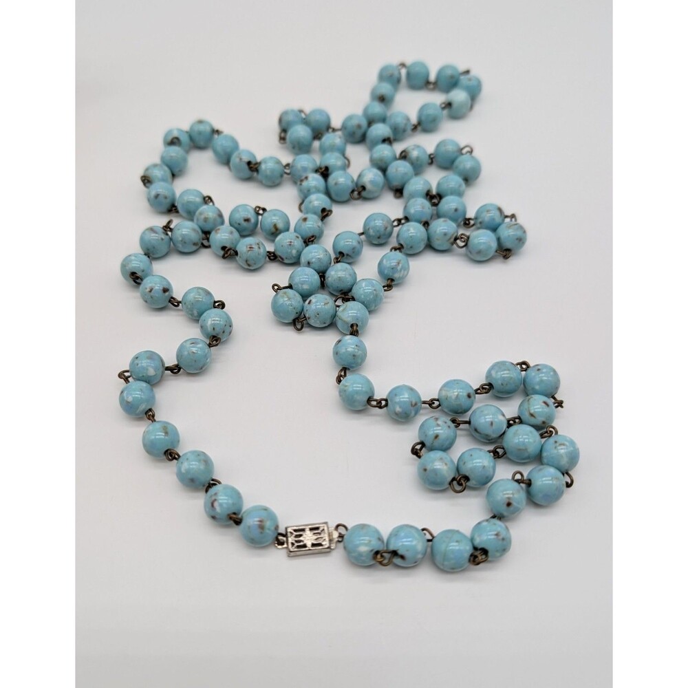 Faux Turquoise Plastic Bead Necklace 25" - Picture 4 of 6